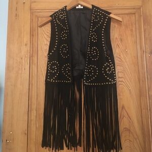 Faux suede studded fringe vest